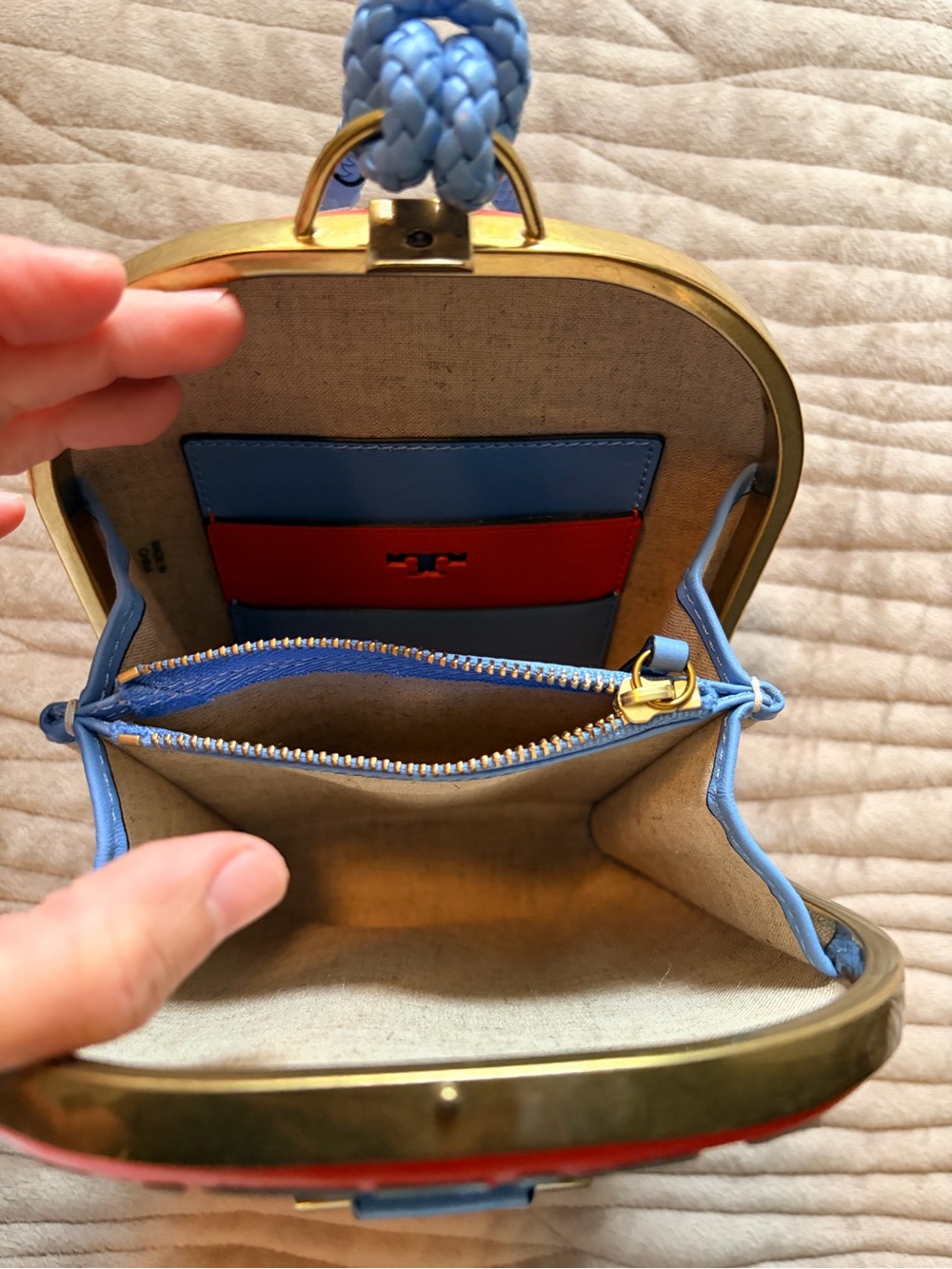 Tory Burch Blue and Coral Floral Appliqué Wristlet Clutch - Picture 3 of 4